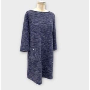 Papillon Blanc Women Blue Accent Pearl Front Pocket Casual Dress M